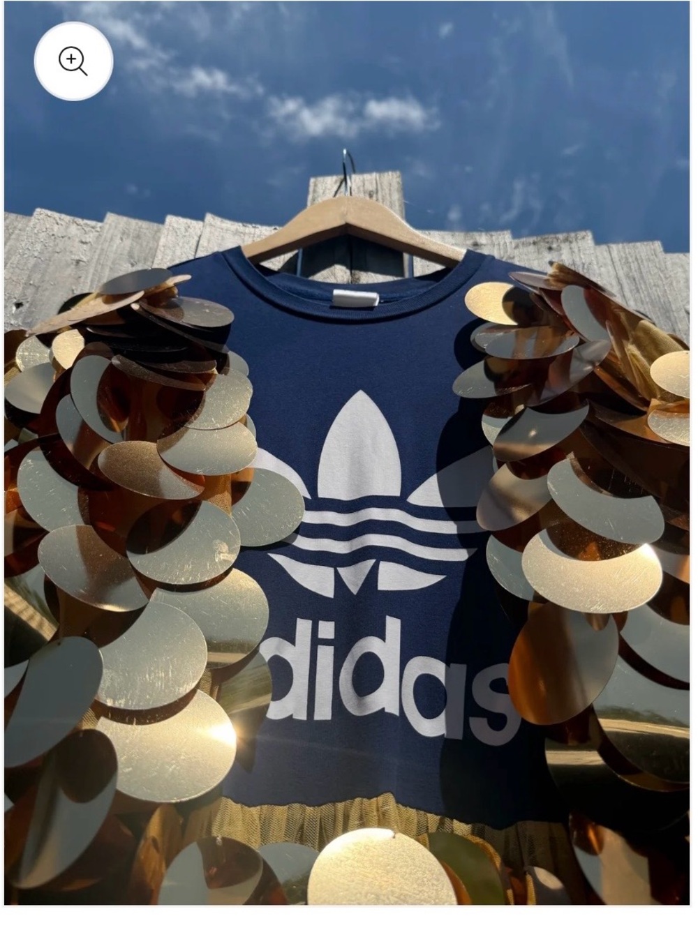 adidas Navy Tee Dress with Metallic Gold Sequin Overlay - Picture 2 of 2